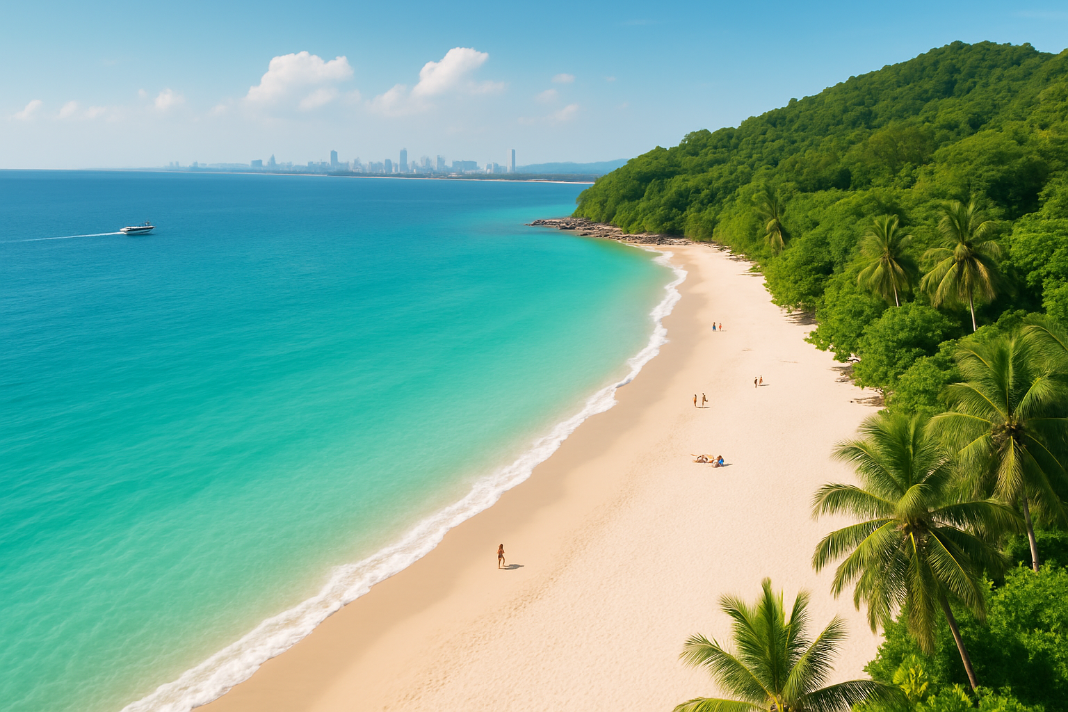 Stunning aerial view of a nearby beach getaway showcasing clear waters and sandy shores perfect for weekend escapes from Bangkok.