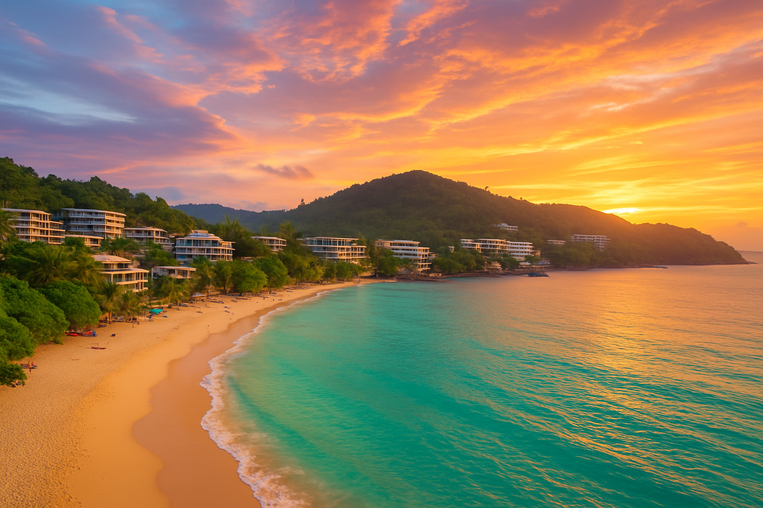 Scenic beach view showcasing the vibrant coastline and resorts of Phuket Island