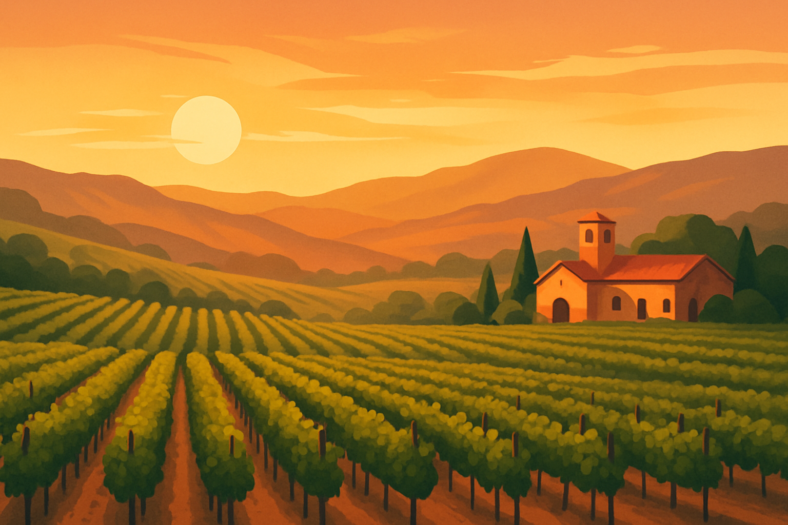 Scenic vineyard landscape in Napa Valley showcasing rows of grapevines and the iconic winery atmosphere.
