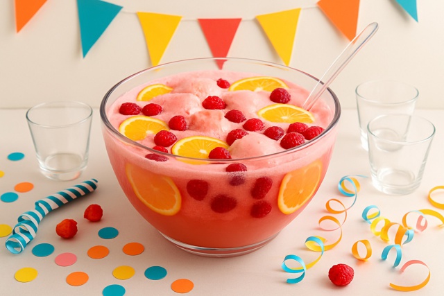 Serving Raspberry Sherbet Punch With Ginger Ale for Parties