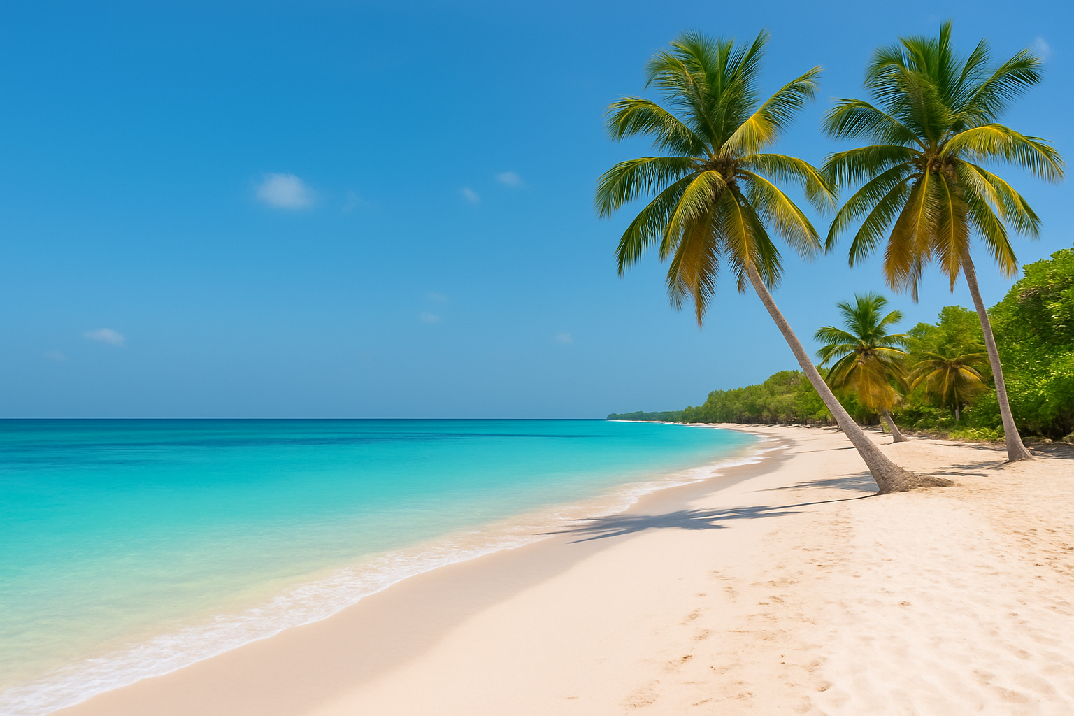 Scenic view of Playa Blanca beach showcasing clear waters and palm-lined shores