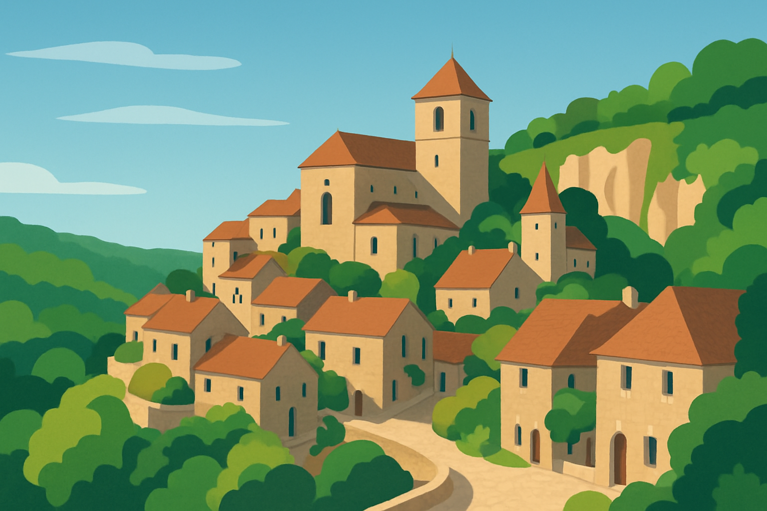 Panoramic view of a hidden French village showcasing its medieval charm and scenic location