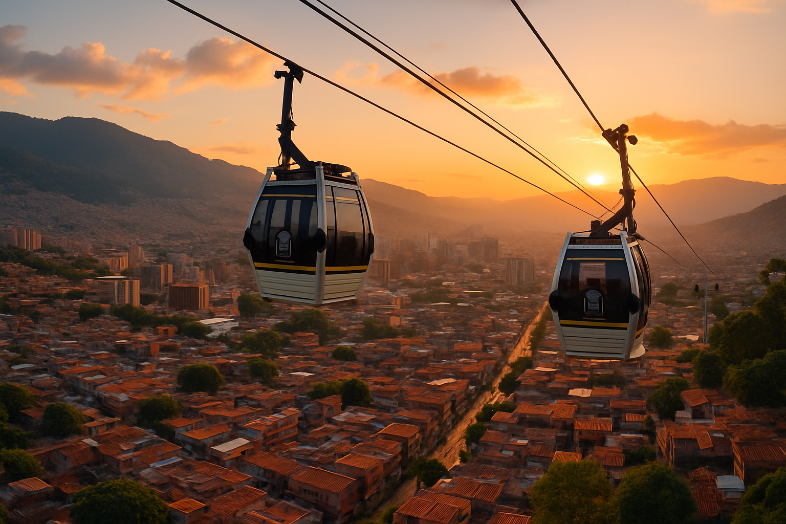 Scenic Medellin skyline with Metrocable offering unique aerial views over the city.
