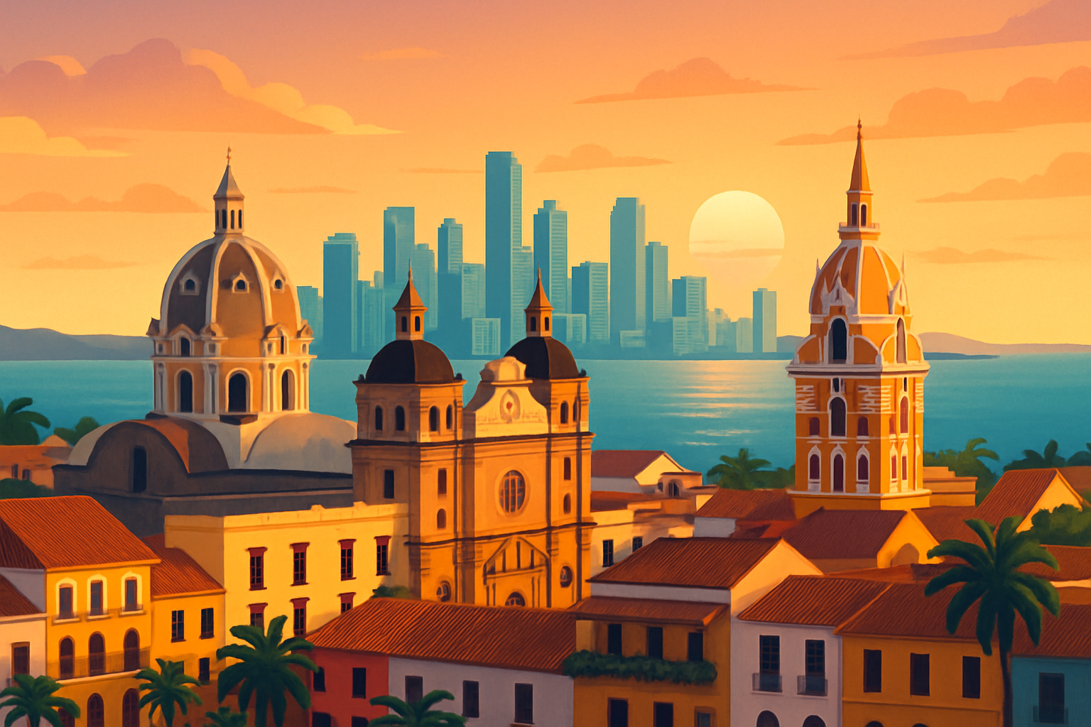 A panoramic view of Cartagena illustrating its unique blend of colonial architecture and modern urban development.