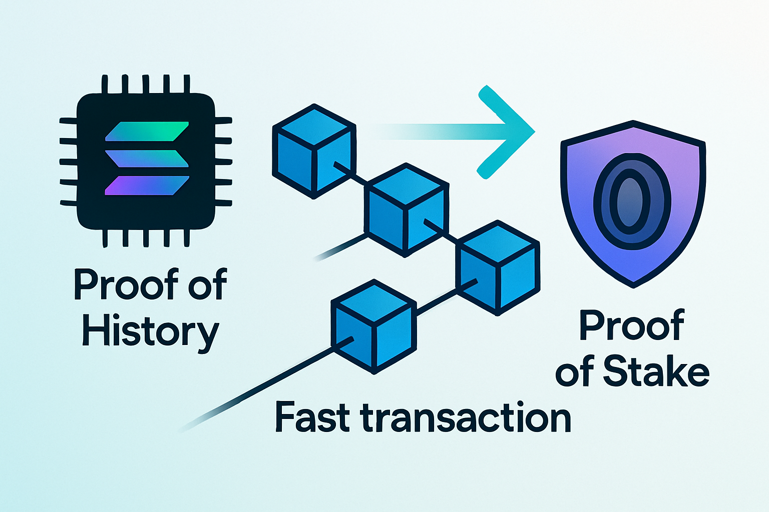 Illustration showing how Proof of History orders transactions and integrates with Proof of Stake to secure Solana