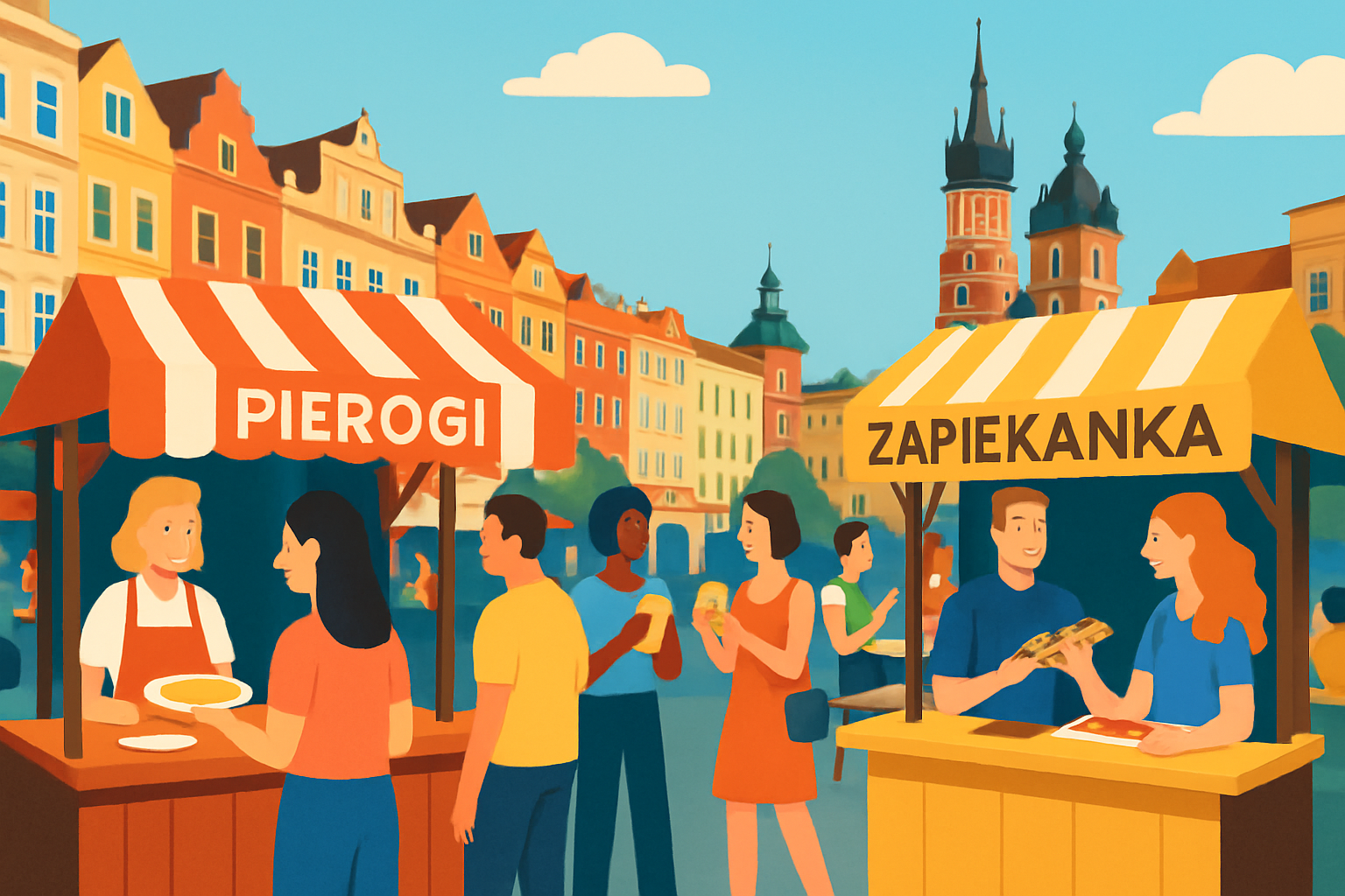 Street food market in Kraków illustrating budget-friendly dining and lively Polish culture.