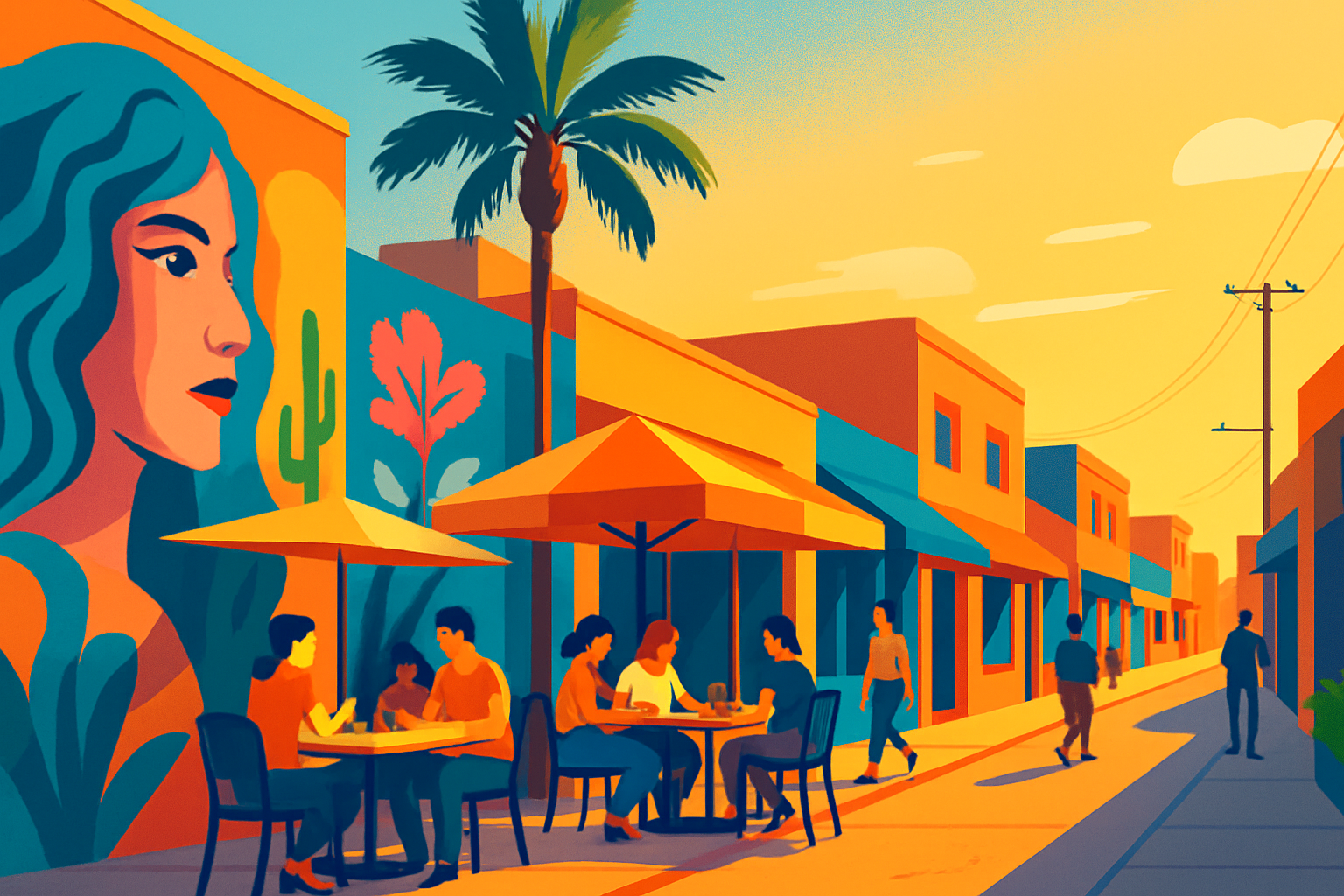 Downtown Las Vegas comes alive with murals, local eateries, and a dynamic community atmosphere rich with culture.