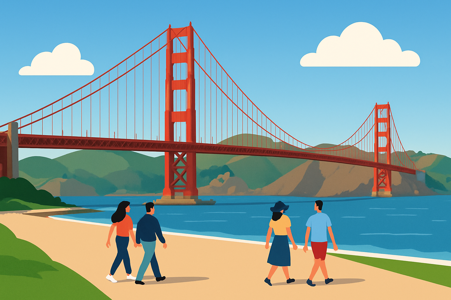 Scenic view of Golden Gate Bridge from Crissy Field, illustrating a budget-friendly iconic morning activity in San Francisco.