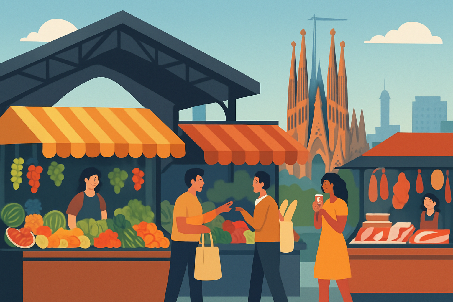 The iconic Sagrada Familia and vibrant market life at La Boqueria in Barcelona
