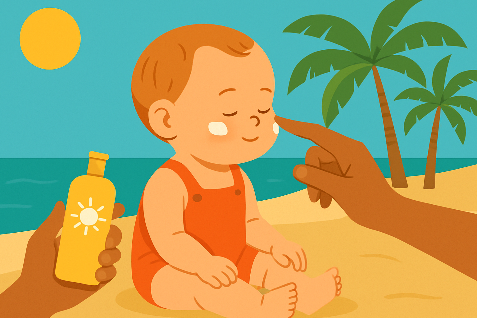Applying baby-safe sunscreen to protect an infant from Mexico
